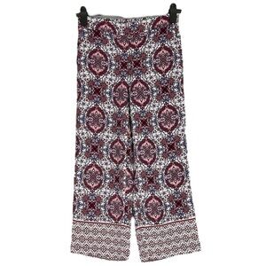 Ann Taylor LOFT Boho Indian Floral Print Wide Leg Crop Pants red, white
